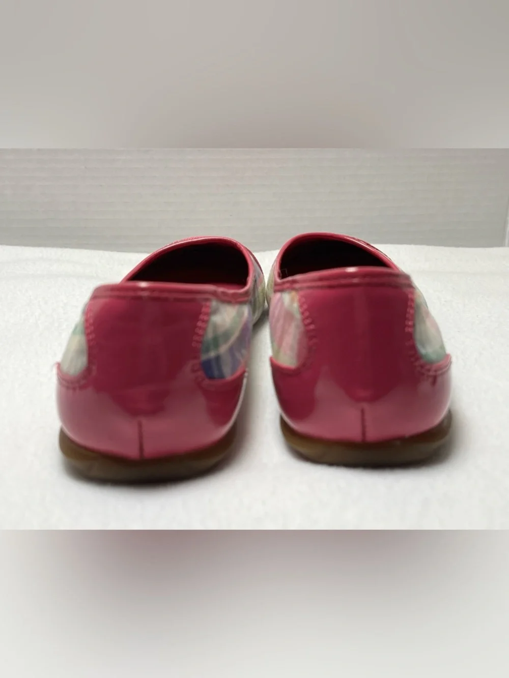 Coach Pink Plaid Cap-Toe Ballet Flats with Logo Ribbon - Picture 9 of 13